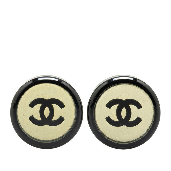 シャネル ココマーク ミラー ラウンド イヤリング ブラック シルバー プラスチック メタル レディース CHANEL 【中古】