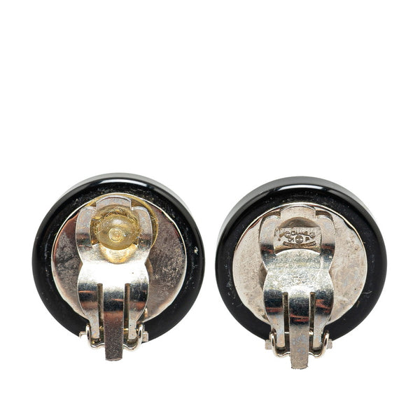 シャネル ココマーク ミラー ラウンド イヤリング ブラック シルバー プラスチック メタル レディース CHANEL 【中古】