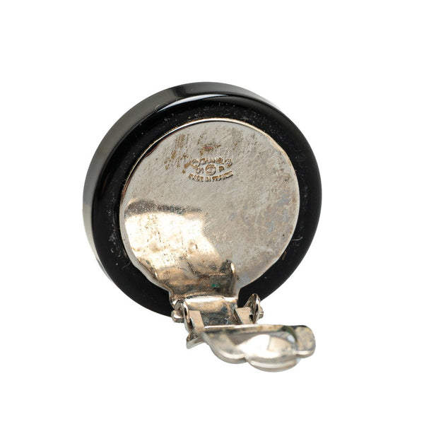 シャネル ココマーク ミラー ラウンド イヤリング ブラック シルバー プラスチック メタル レディース CHANEL 【中古】