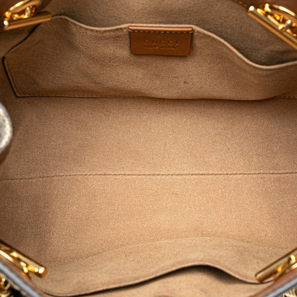 グッチ GGスプリーム パドロック チェーン ショルダーバッグ 498156 ベージュ ブラウン PVC レザー レディース GUCCI 【中古】