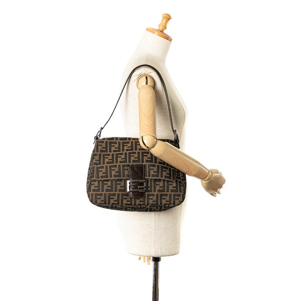 フェンディ ズッカ マンマバケット ワンショルダーバッグ ブラウン キャンバス レザー レディース FENDI 【中古】