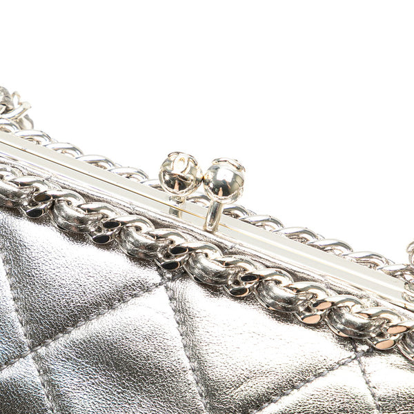 シャネル マトラッセ ココマーク がま口 チェーン ショルダーバッグ シルバー ラムスキン レディース CHANEL 【中古】