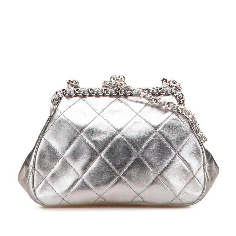 シャネル マトラッセ ココマーク がま口 チェーン ショルダーバッグ シルバー ラムスキン レディース CHANEL 【中古】