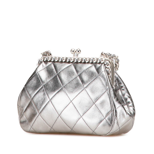 シャネル マトラッセ ココマーク がま口 チェーン ショルダーバッグ シルバー ラムスキン レディース CHANEL 【中古】