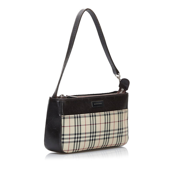 バーバリー ノバチェック ワンショルダーバッグ ハンドバッグ ブラウン キャンバス レザー レディース BURBERRY 【中古】