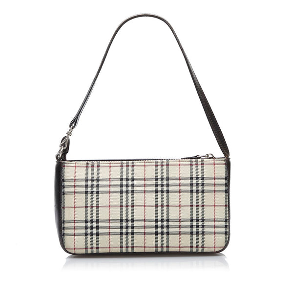 バーバリー ノバチェック ワンショルダーバッグ ハンドバッグ ブラウン キャンバス レザー レディース BURBERRY 【中古】