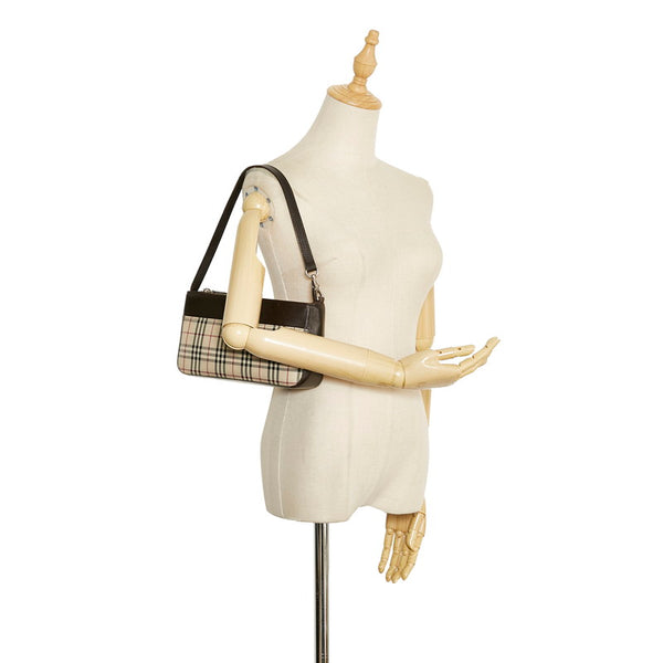 バーバリー ノバチェック ワンショルダーバッグ ハンドバッグ ブラウン キャンバス レザー レディース BURBERRY 【中古】