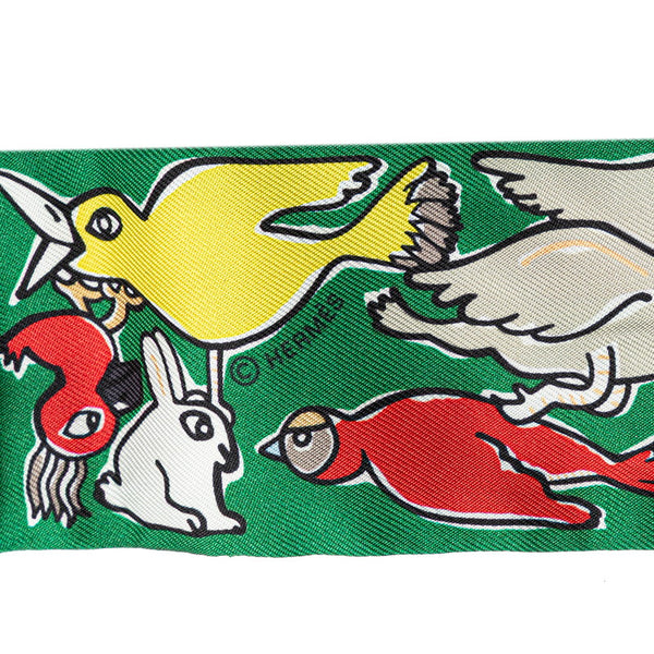 エルメス ツイリー Mille et Un Lapins 千と一のウサギ スカーフ グリーン マルチカラー シルク レディース HERMES 【中古】