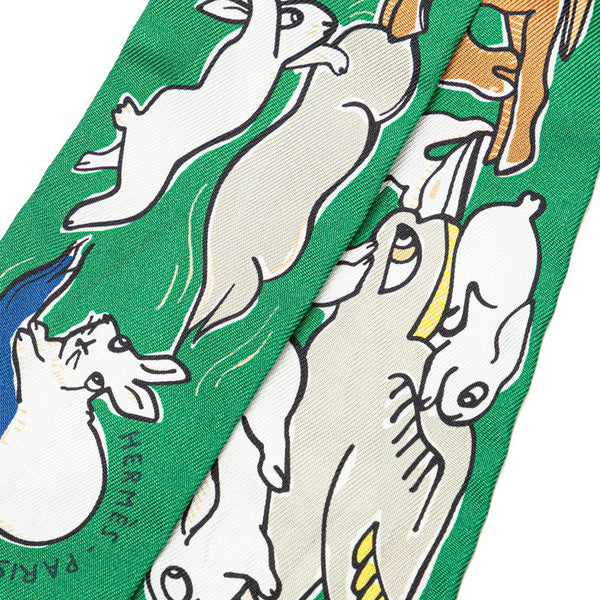 エルメス ツイリー Mille et Un Lapins 千と一のウサギ スカーフ グリーン マルチカラー シルク レディース HERMES 【中古】