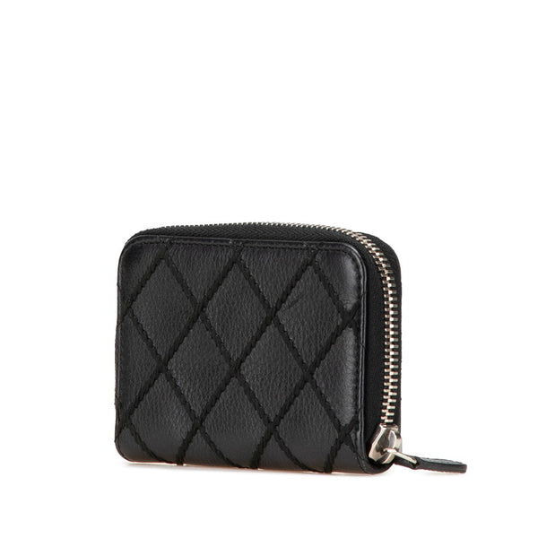 シャネル ココマーク ワイルドステッチ ラウンドファスナー コインケース コインパース ブラック レザー レディース CHANEL 【中古】