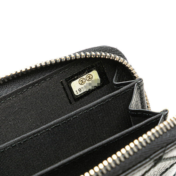 シャネル ココマーク ワイルドステッチ ラウンドファスナー コインケース コインパース ブラック レザー レディース CHANEL 【中古】