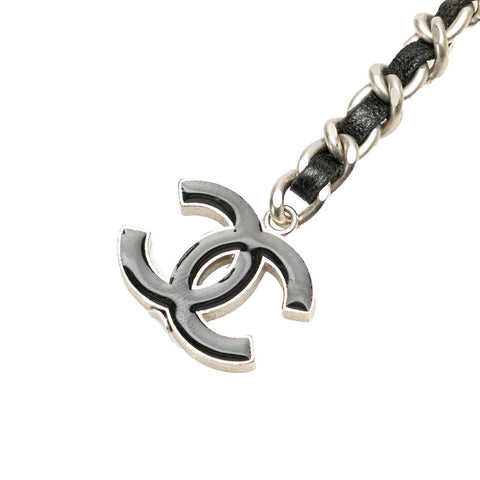 シャネル ココマーク チェーン ベルト シルバー ブラック メタル レザー レディース CHANEL 【中古】