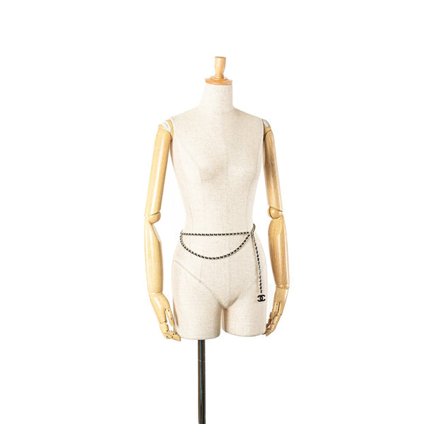 シャネル ココマーク チェーン ベルト シルバー ブラック メタル レザー レディース CHANEL 【中古】