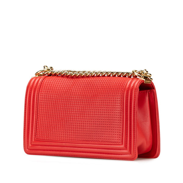 シャネル ボーイシャネル25 ココマーク ワッフル チェーン ショルダーバッグ レッド ラムスキン レディース CHANEL 【中古】