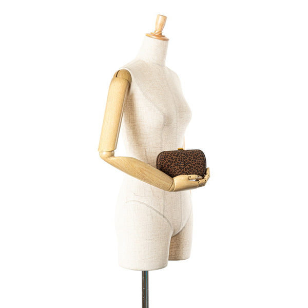 ボッテガヴェネタ レオパード クラッチバッグ カーキグリーン ブラウン ナイロン レディース BOTTEGAVENETA 【中古】