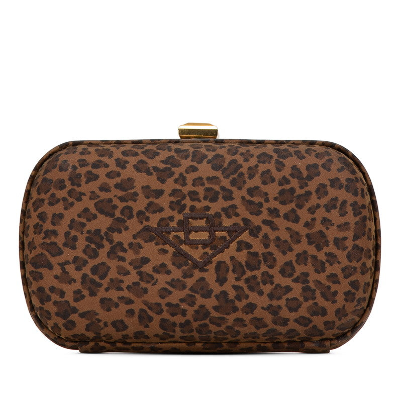 ボッテガヴェネタ レオパード クラッチバッグ カーキグリーン ブラウン ナイロン レディース BOTTEGAVENETA 【中古】