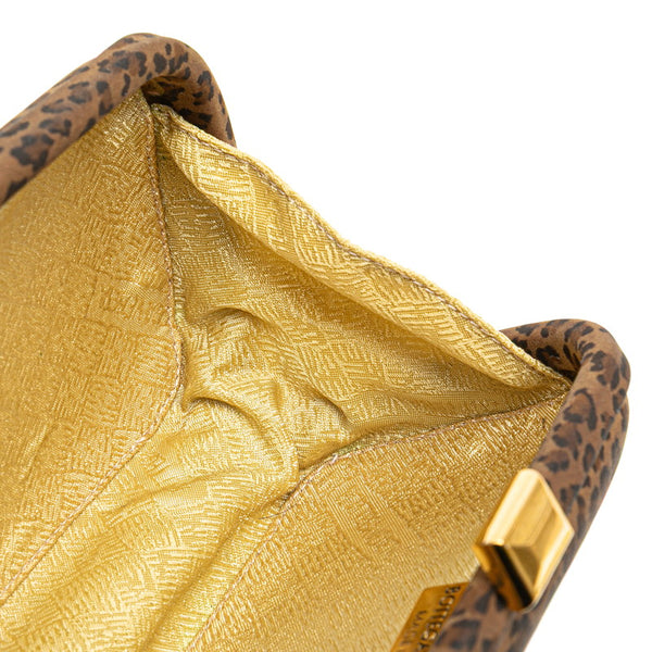 ボッテガヴェネタ レオパード クラッチバッグ カーキグリーン ブラウン ナイロン レディース BOTTEGAVENETA 【中古】