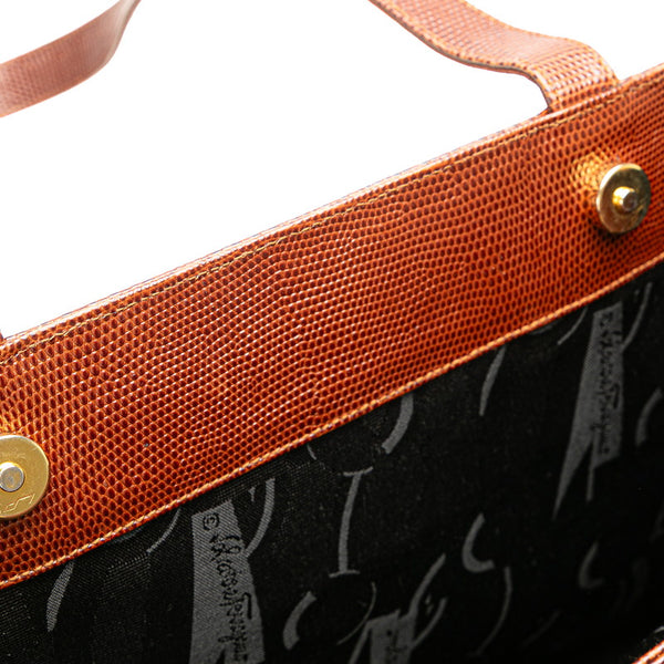 サルヴァトーレフェラガモ ヴァラ 型押し ハンドバッグ トートバッグ BK-21 2530 ブラウン レザー レディース Salvatore Ferragamo 【中古】