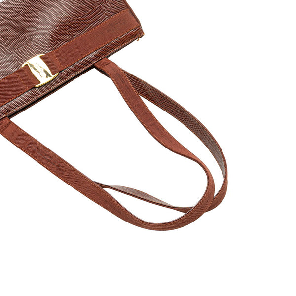 サルヴァトーレフェラガモ ヴァラ 型押し ハンドバッグ トートバッグ BK-21 2530 ブラウン レザー レディース Salvatore Ferragamo 【中古】