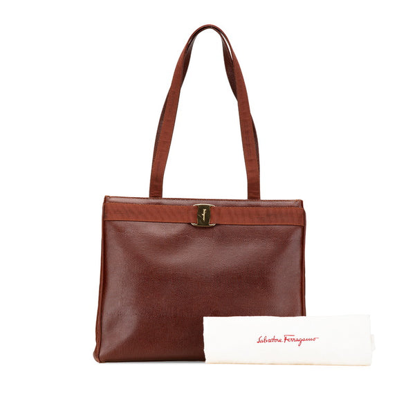 サルヴァトーレフェラガモ ヴァラ 型押し ハンドバッグ トートバッグ BK-21 2530 ブラウン レザー レディース Salvatore Ferragamo 【中古】