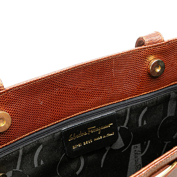 サルヴァトーレフェラガモ ヴァラ 型押し ハンドバッグ トートバッグ BK-21 2530 ブラウン レザー レディース Salvatore Ferragamo 【中古】