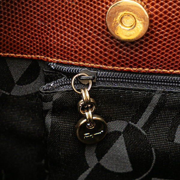 サルヴァトーレフェラガモ ヴァラ 型押し ハンドバッグ トートバッグ BK-21 2530 ブラウン レザー レディース Salvatore Ferragamo 【中古】