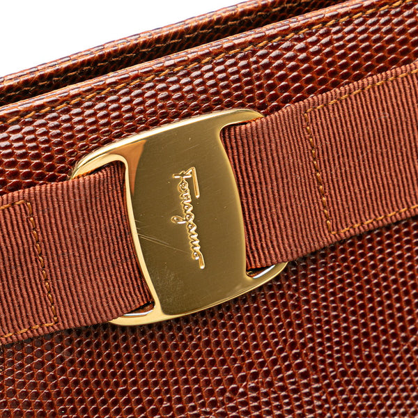 サルヴァトーレフェラガモ ヴァラ 型押し ハンドバッグ トートバッグ BK-21 2530 ブラウン レザー レディース Salvatore Ferragamo 【中古】