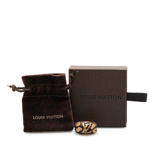 ルイ ヴィトン バーグ レオ モノグラム リング 指輪 #M ゴールド ブラック ウッド レディース LOUIS VUITTON 【中古】