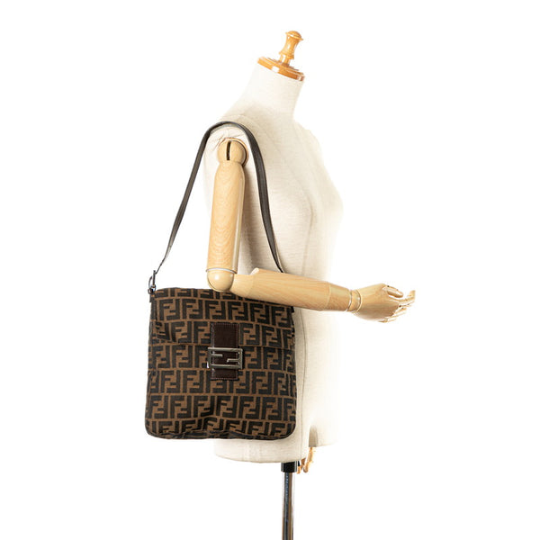 フェンディ ズッカ マンマバケット ハンドバッグ ワンショルダーバッグ ブラウン キャンバス レザー レディース FENDI 【中古】