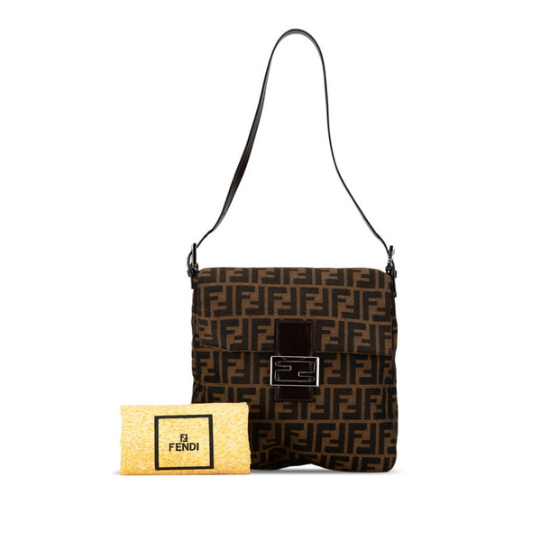 フェンディ ズッカ マンマバケット ハンドバッグ ワンショルダーバッグ ブラウン キャンバス レザー レディース FENDI 【中古】