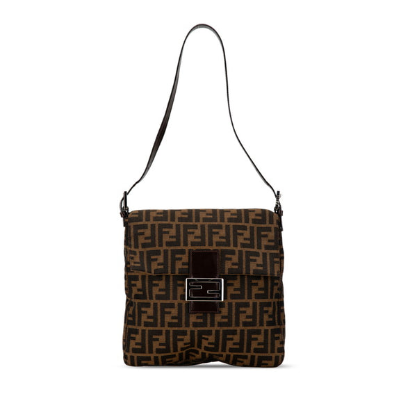 フェンディ ズッカ マンマバケット ハンドバッグ ワンショルダーバッグ ブラウン キャンバス レザー レディース FENDI 【中古】
