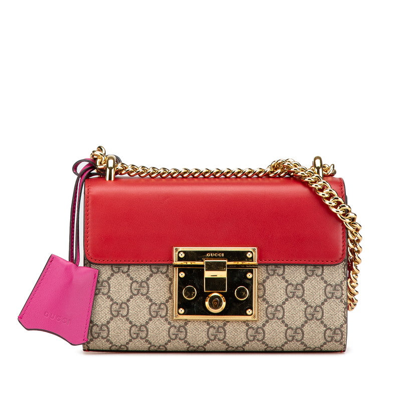 グッチ GGスプリーム 斜め掛け チェーン ショルダーバッグ 409487 ベージュ レッド ピンク PVC レザー レディース GUCCI 【中古】