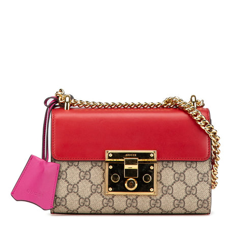 グッチ GGスプリーム 斜め掛け チェーン ショルダーバッグ 409487 ベージュ レッド ピンク PVC レザー レディース GUCCI 【中古】