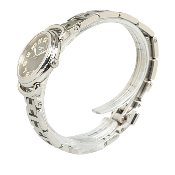 エルメス プルマン 腕時計 クオーツ ブラック文字盤 ステンレススチール レディース HERMES 【中古】