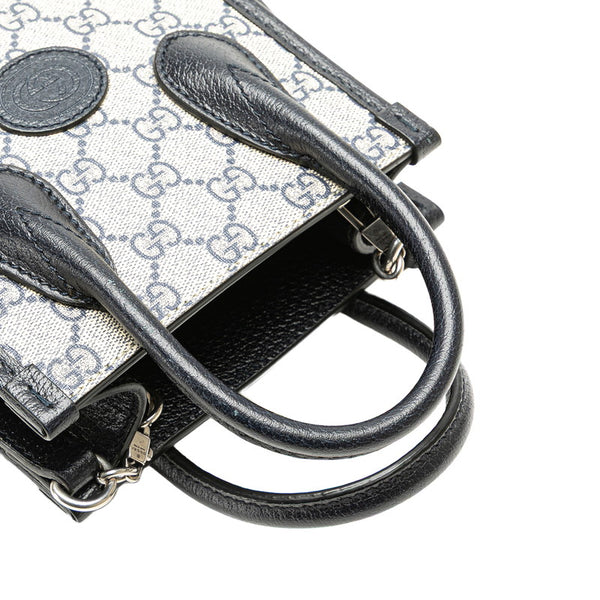 グッチ GGスプリーム インターロッキングG ミニハンドバッグ ショルダーバッグ 2WAY 671623 ネイビー PVC レザー レディース GUCCI 【中古】