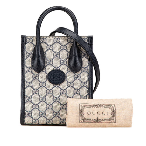 グッチ GGスプリーム インターロッキングG ミニハンドバッグ ショルダーバッグ 2WAY 671623 ネイビー PVC レザー レディース GUCCI 【中古】