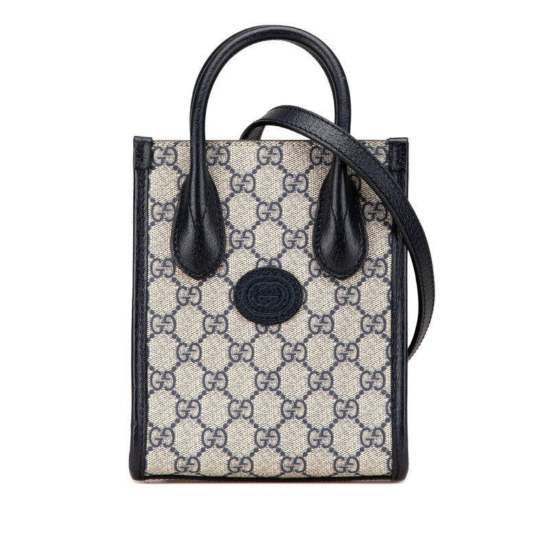 グッチ GGスプリーム インターロッキングG ミニハンドバッグ ショルダーバッグ 2WAY 671623 ネイビー PVC レザー レディース GUCCI 【中古】