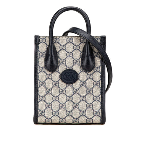 グッチ GGスプリーム インターロッキングG ミニハンドバッグ ショルダーバッグ 2WAY 671623 ネイビー PVC レザー レディース GUCCI 【中古】