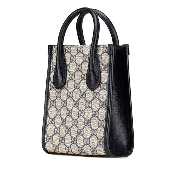 グッチ GGスプリーム インターロッキングG ミニハンドバッグ ショルダーバッグ 2WAY 671623 ネイビー PVC レザー レディース GUCCI 【中古】