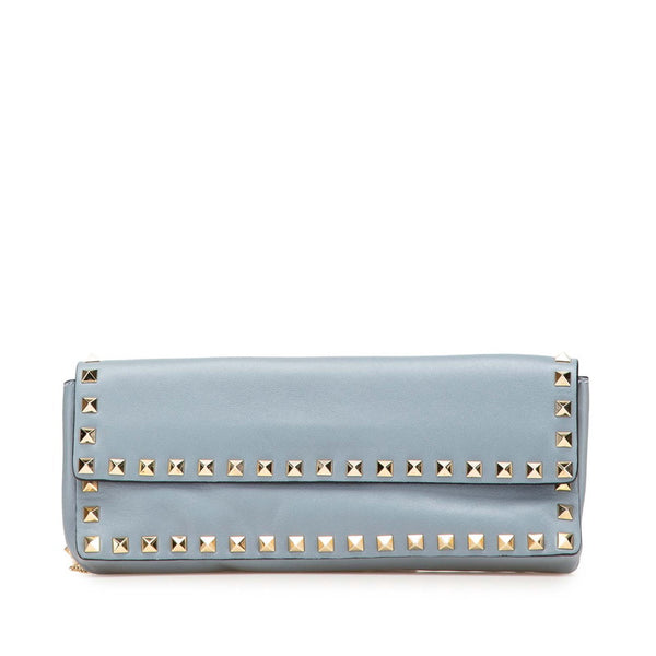 ヴァレンティノ ロックスタッズ クラッチバッグ ブルー レザー レディース VALENTINO 【中古】
