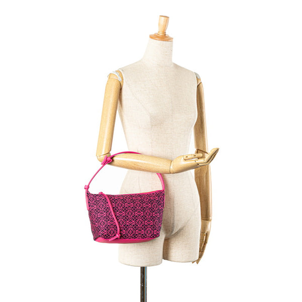 ロエベ アナグラム キュービィバッグ スモール ハンドバッグ ネオンピンク レザー ジャガード レディース LOEWE 【中古】