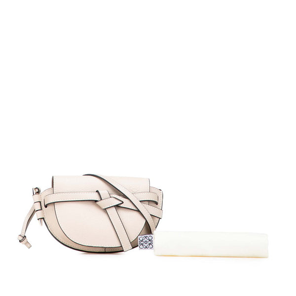 ロエベ アナグラム ゲートバッグ ミニ 斜め掛け ショルダーバッグ グレージュ ベージュ レザー レディース LOEWE 【中古】
