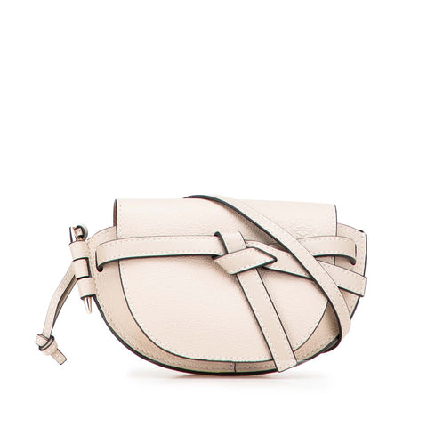 ロエベ アナグラム ゲートバッグ ミニ 斜め掛け ショルダーバッグ グレージュ ベージュ レザー レディース LOEWE 【中古】