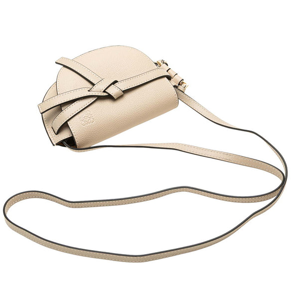 ロエベ アナグラム ゲートバッグ ミニ 斜め掛け ショルダーバッグ グレージュ ベージュ レザー レディース LOEWE 【中古】