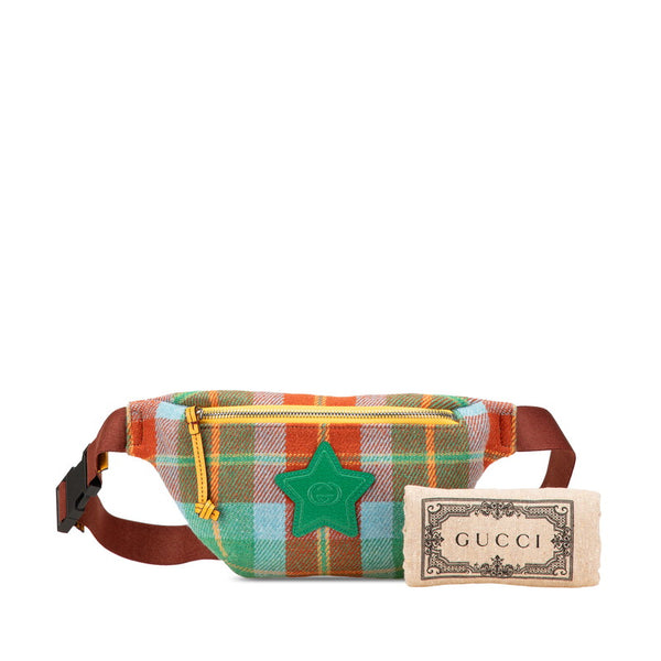 グッチ チルドレン チェック スター ウエストバッグ 502095 グリーン マルチカラー キャンバス レザー レディース GUCCI 【中古】