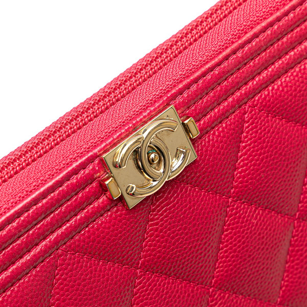 シャネル ボーイシャネル ココマーク ラウンドファスナー 長財布 ピンク キャビアスキン レディース CHANEL 【中古】