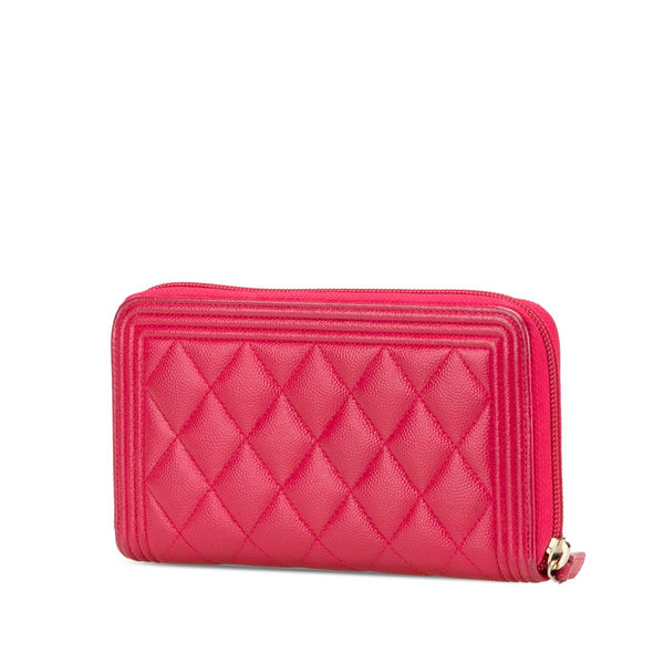シャネル ボーイシャネル ココマーク ラウンドファスナー 長財布 ピンク キャビアスキン レディース CHANEL 【中古】