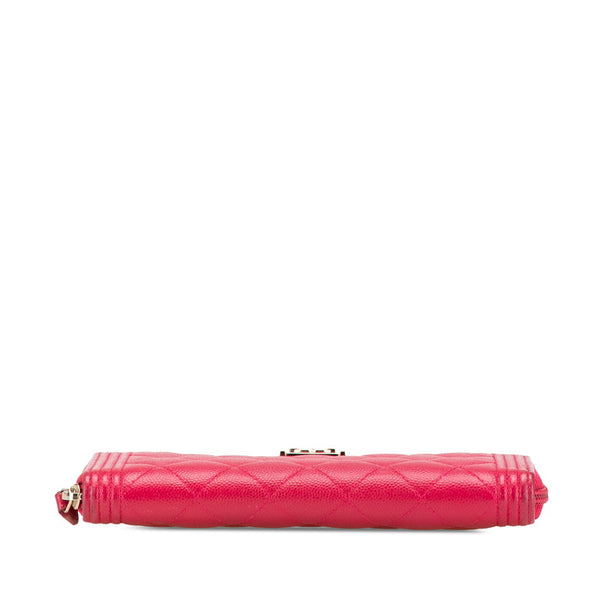 シャネル ボーイシャネル ココマーク ラウンドファスナー 長財布 ピンク キャビアスキン レディース CHANEL 【中古】