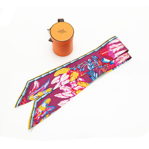 エルメス ツイリー Brazil ブラジル 羽 スカーフ オレンジ マルチカラー シルク レディース HERMES 【中古】
