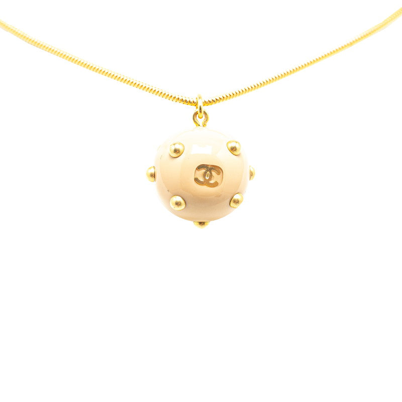 シャネル スタッズ ボール ココマーク ネックレス ベージュ ゴールド メッキ レディース CHANEL 【中古】